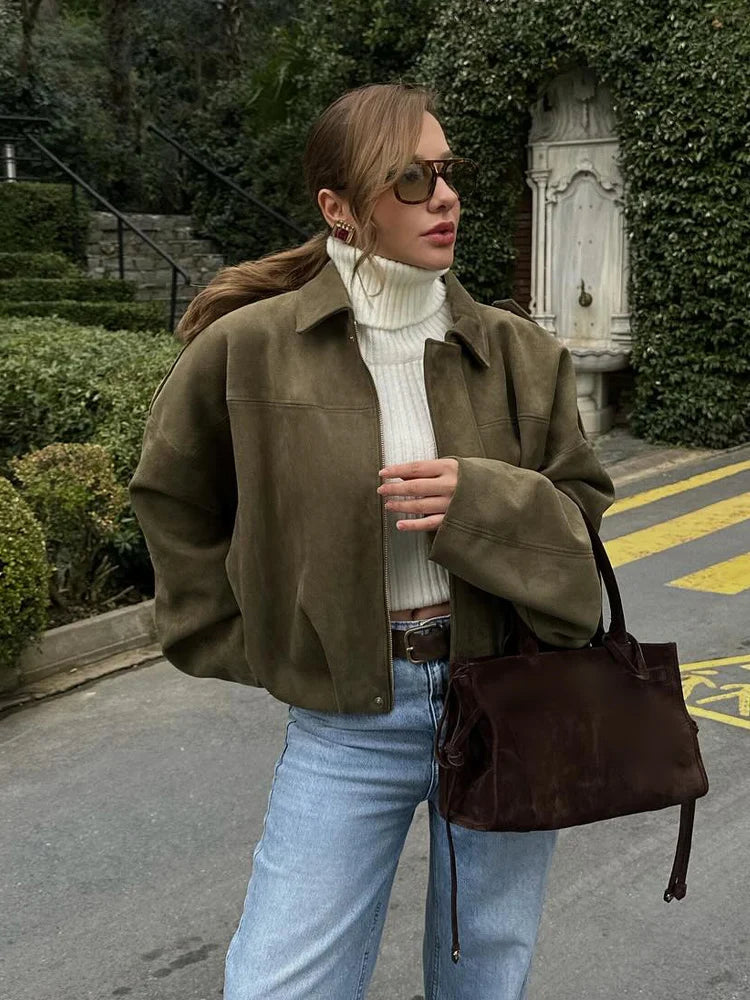 Abby | Suede Bomber Jacket